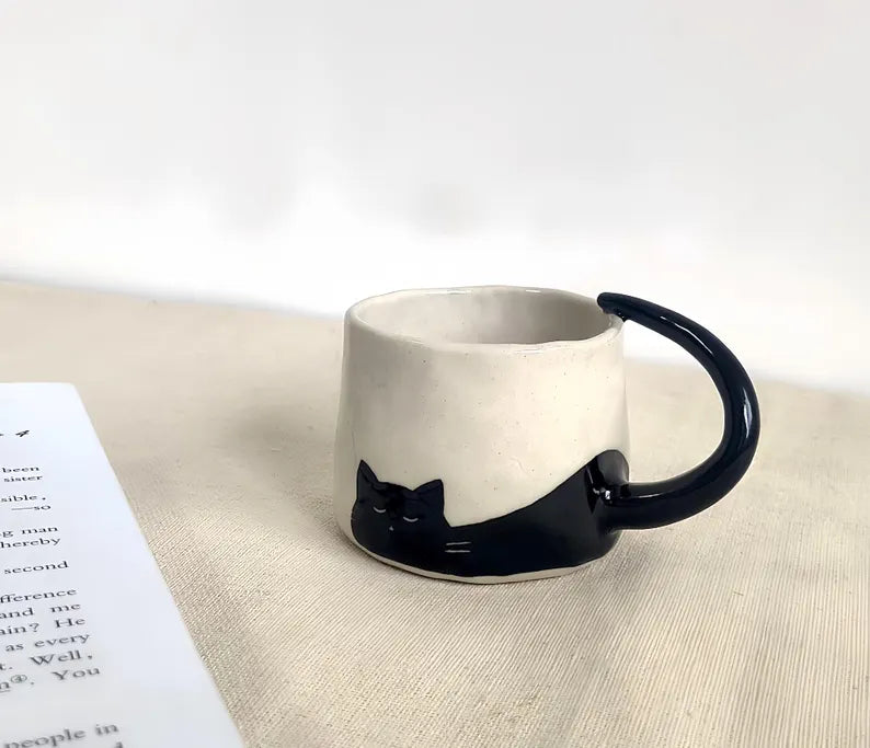 Handmade Ceramic Cat Espresso Cup: Custom Cat Mom/Dad Gift (3.5oz)