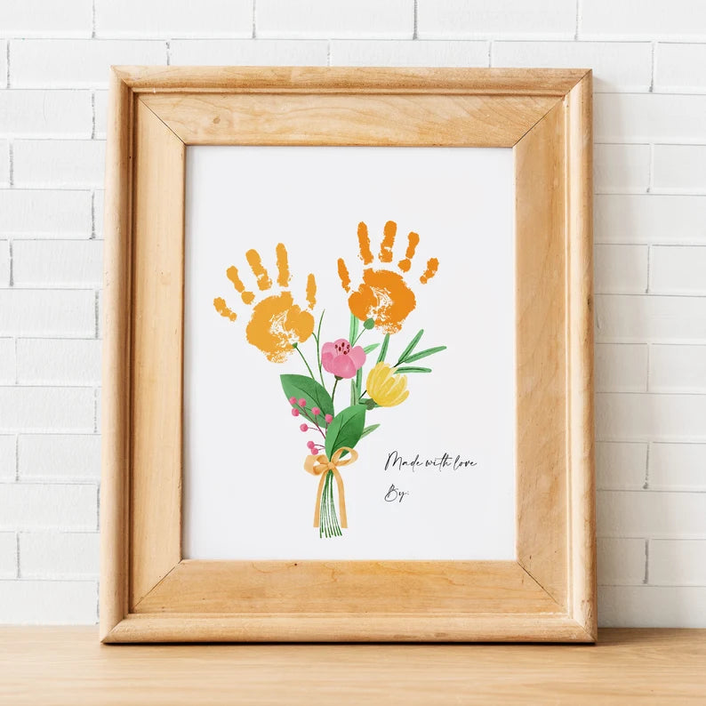 Custom Valentine Art Print Handprint Love Keepsake Floral Bouquet Mom Mother Meaningful Gift for Her DIY Craft Kid Children Toddler Activity
